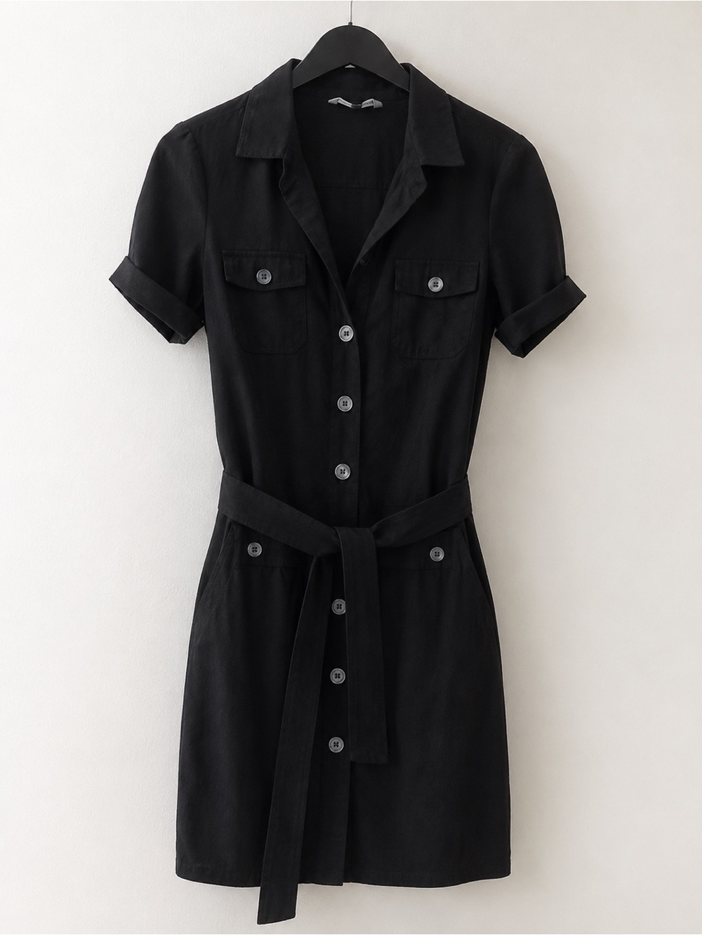 Diane von Furstenberg DVF Black Belted Button Front Shirt Dress Size 4